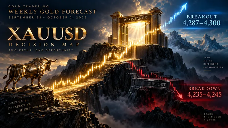 XAUUSD weekly breakout and breakdown decision zones for September 28 to October 2, 2026
