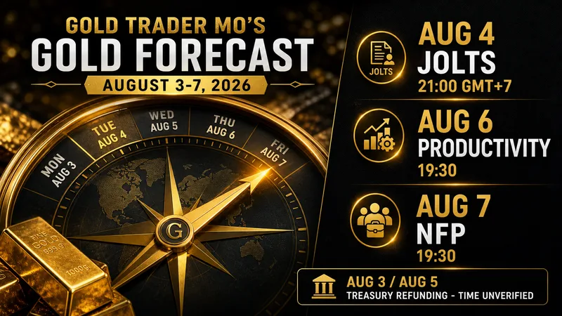 August 2026 gold forecast calendar with JOLTS productivity and payrolls