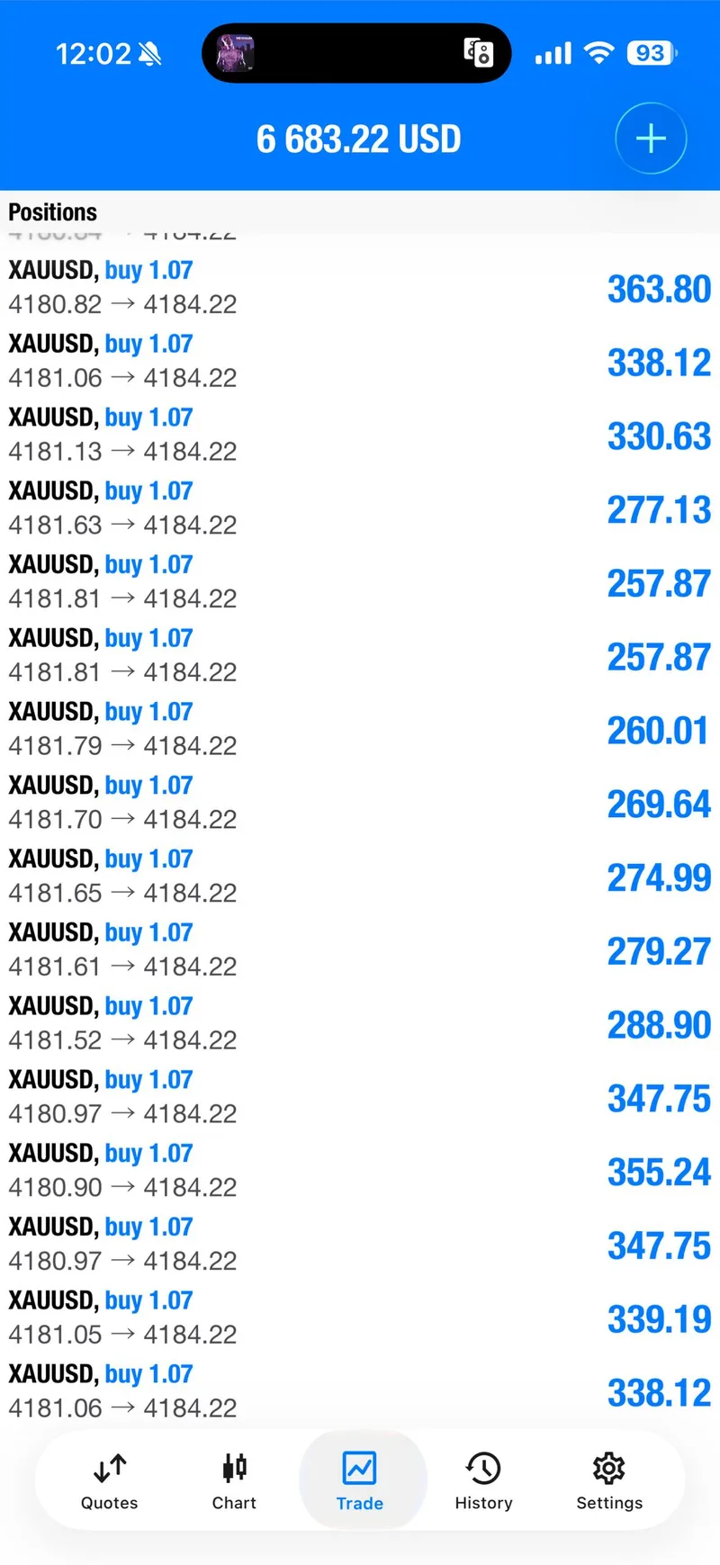 Weekly trade proof screenshot from 2026-07-03.
