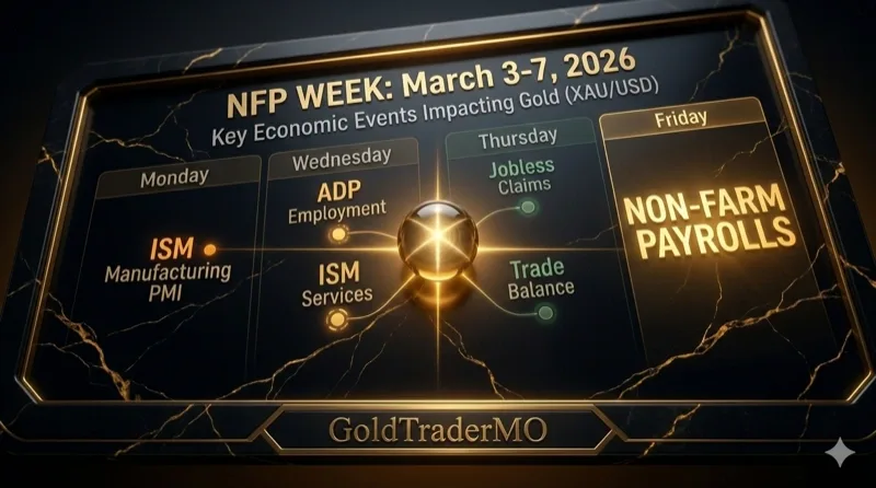 Economic Calendar for NFP Week March 3-7 2026 showing key gold-impacting events