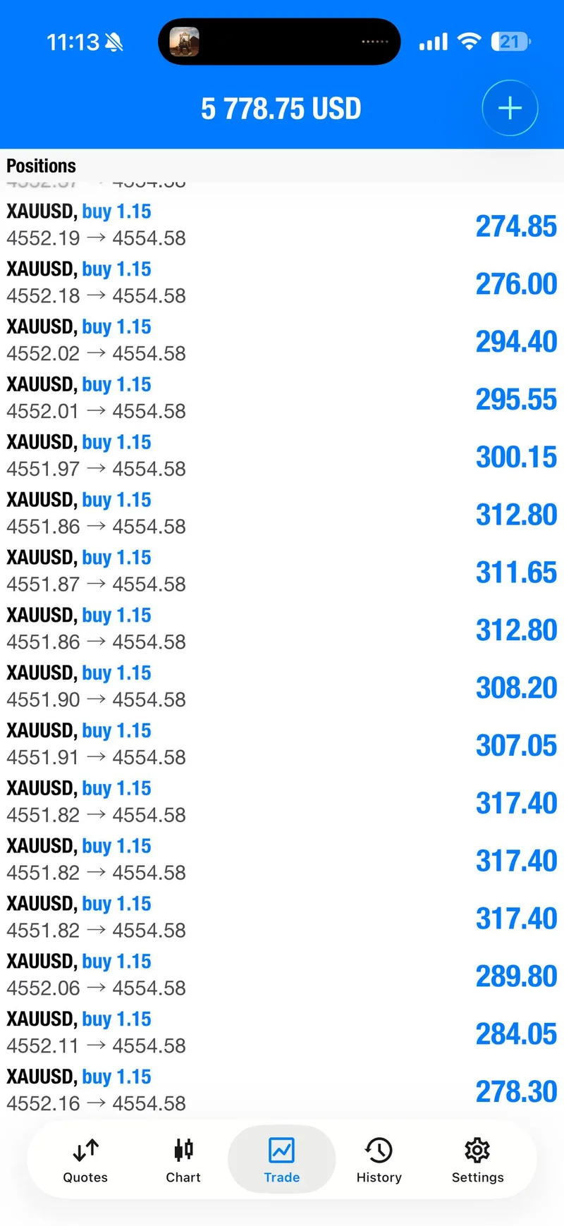 Public @GTMO proof screenshot from the first BUY setup.