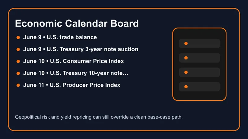 Economic calendar board for the weekly gold forecast