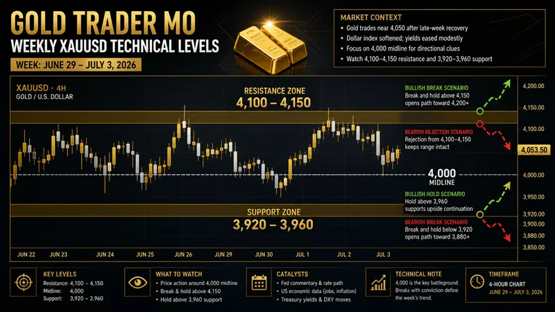 XAUUSD weekly technical levels for June 29-July 3 2026