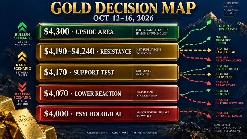 Conditional gold reaction map: $4,170 support, $4,240 breakout checkpoint and $4,300 upside area