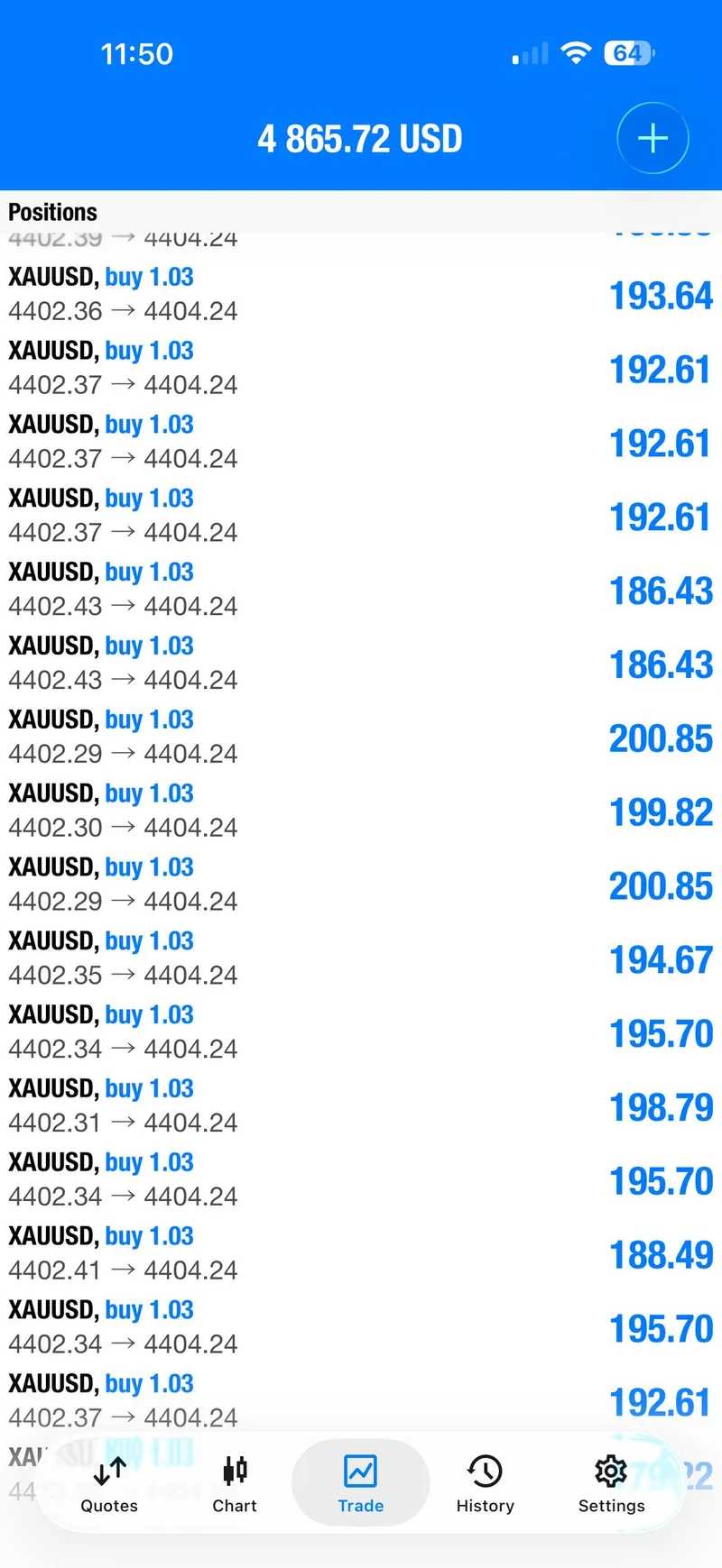 Individual account screenshot accompanying the first BUY update.