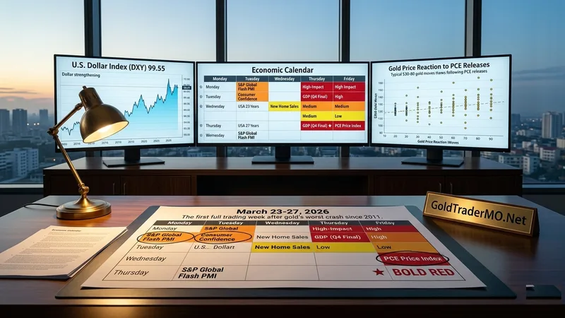 Gold market economic calendar for March 23-27 2026 with PCE and PMI events