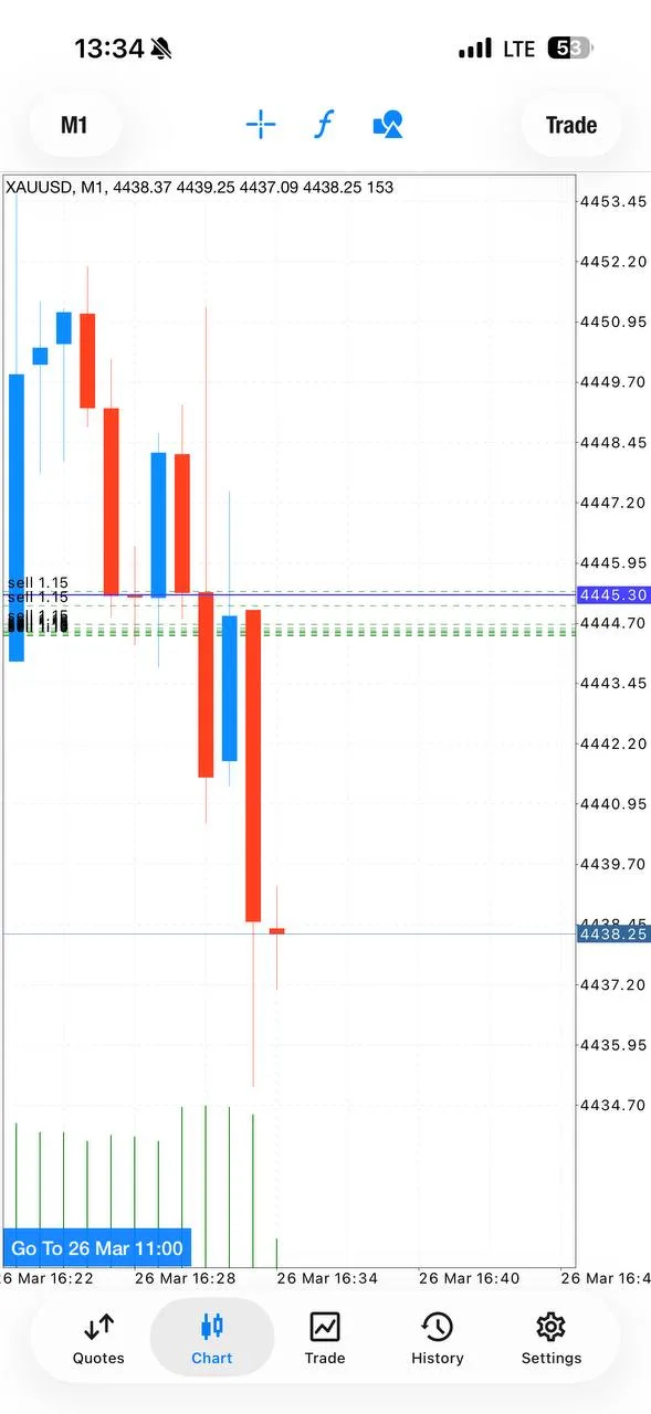 Execution context screenshot showing rapid candle movement around decision points