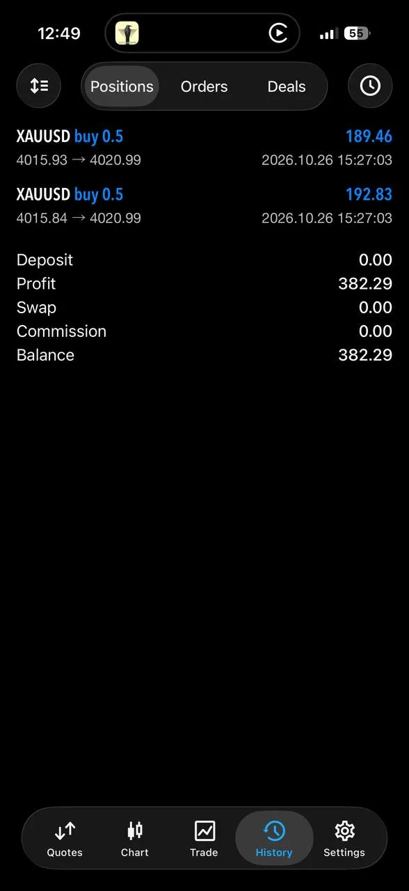 A member’s trade history with two gold buys closed near 4021.
